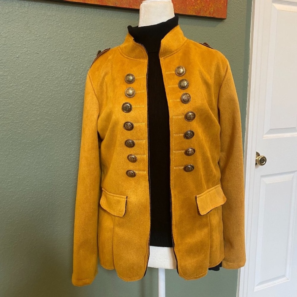 Handmade Military Style Open Jacket Faux Suede Epaulets Gold Buttons